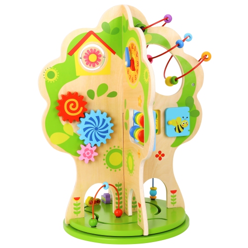 TOOKYLAND Wooden Rotating Activity Tree - Activity Center Toy with Bead Maze, Spinning Gears, Clock, Doors and More, 2 Years +