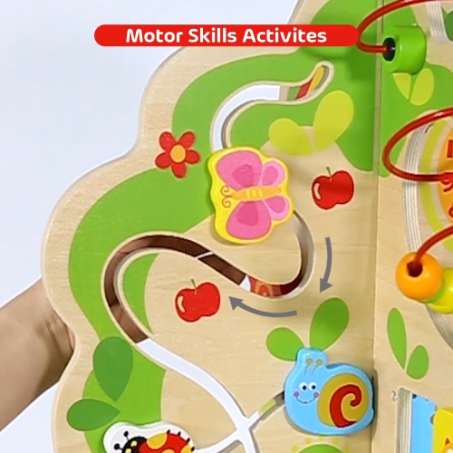 TOOKYLAND Wooden Rotating Activity Tree - Activity Center Toy with Bead Maze, Spinning Gears, Clock, Doors and More, 2 Years +