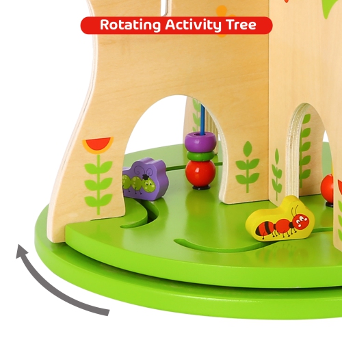 TOOKYLAND Wooden Rotating Activity Tree - Activity Center Toy with Bead Maze, Spinning Gears, Clock, Doors and More, 2 Years +