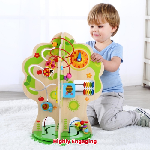 TOOKYLAND Wooden Rotating Activity Tree - Activity Center Toy with Bead Maze, Spinning Gears, Clock, Doors and More, 2 Years +