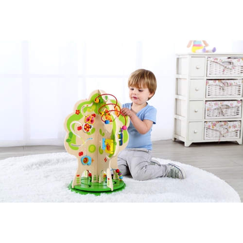 TOOKYLAND Wooden Rotating Activity Tree - Activity Center Toy with Bead Maze, Spinning Gears, Clock, Doors and More, 2 Years +