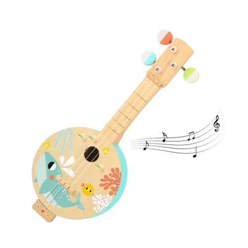 TOOKYLAND 3-String Wooden Banjo Toy - Mini Guitar Pretend Musical Instrument, Ages 3+