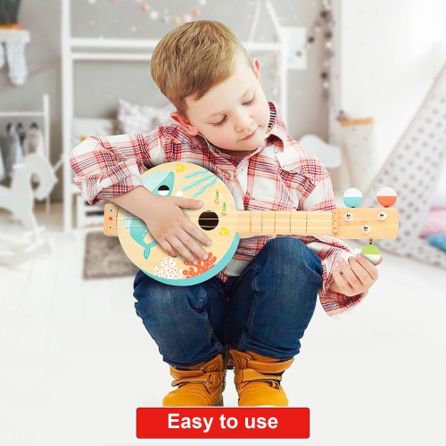 TOOKYLAND 3-String Wooden Banjo Toy - Mini Guitar Pretend Musical Instrument, Ages 3+