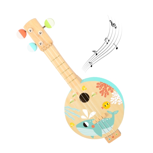 TOOKYLAND 3-String Wooden Banjo Toy - Mini Guitar Pretend Musical Instrument, Ages 3+