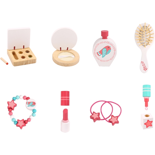 TOOKYLAND Coiffeuse en Bois pour Enfants - 16pcs - Table Jouet de Maquillage et de Coiffure avec Miroir et Accessoires, 3 Ans +