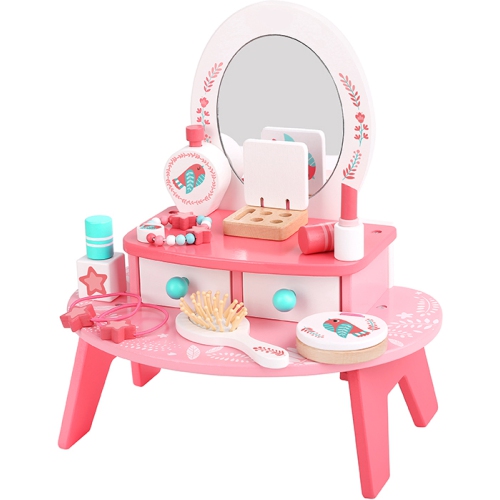 TOOKYLAND Coiffeuse en Bois pour Enfants - 16pcs - Table Jouet de Maquillage et de Coiffure avec Miroir et Accessoires, 3 Ans +