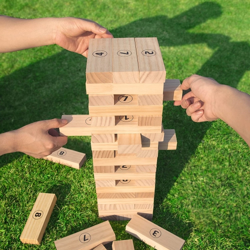 TOOKYLAND Giant Block Stacking Game - 56pcs - Oversized Wooden Tumble Tower with Storage Bag; 3 Years and Older