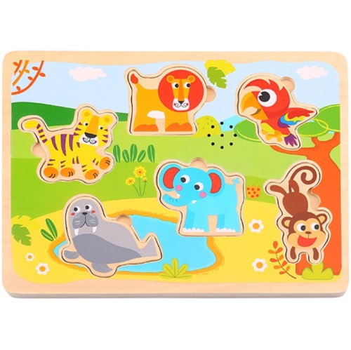 TOOKYLAND Animal Sounds Peg Puzzle - 7pcs - Wooden Puzzle with Sound Effects, Ages 18m+