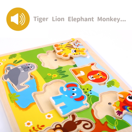 TOOKYLAND Animal Sounds Peg Puzzle - 7pcs - Wooden Puzzle with Sound Effects, Ages 18m+