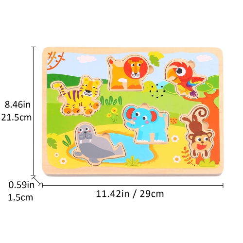 TOOKYLAND Animal Sounds Peg Puzzle - 7pcs - Wooden Puzzle with Sound Effects, Ages 18m+
