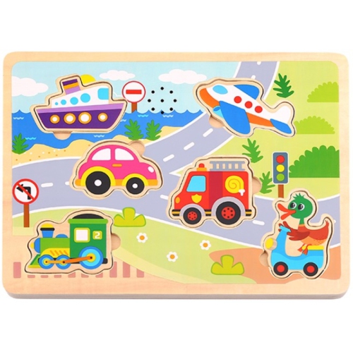 TOOKYLAND Vehicle Sounds Peg Puzzle - 7pcs - Wooden Puzzle with Sound Effects, Ages 18m+