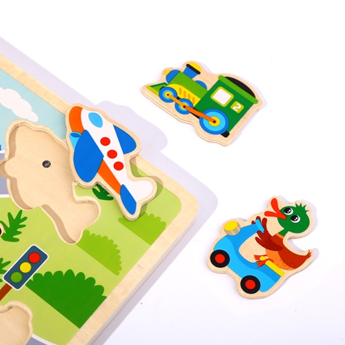 TOOKYLAND Vehicle Sounds Peg Puzzle - 7pcs - Wooden Puzzle with Sound Effects, Ages 18m+