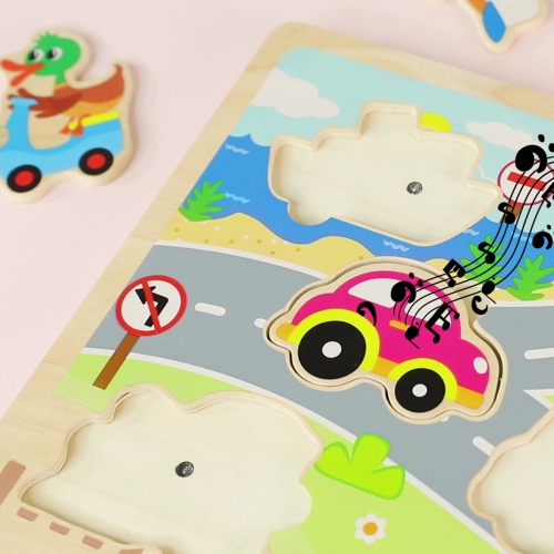 TOOKYLAND Vehicle Sounds Peg Puzzle - 7pcs - Wooden Puzzle with Sound Effects, Ages 18m+