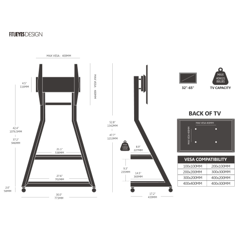 FITUEYES Design Corner Floor TV Stand for 32-65 Inch TV, Modern TV Stand TV Cart with Mount for LCD/LED Flat Curved Screens, Height Adjustable