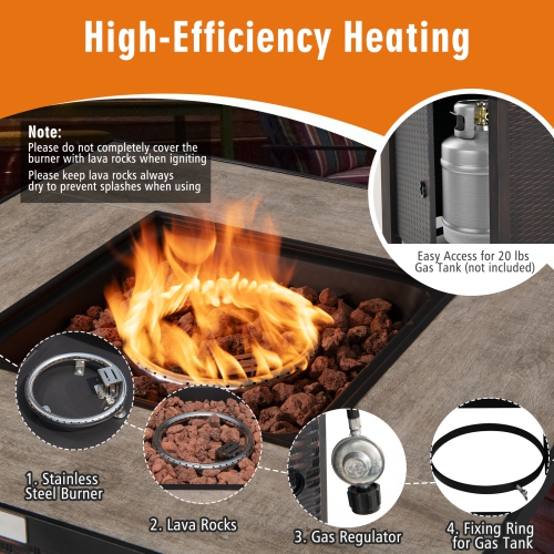 Topbuy 5-Piece Patio Furniture Set with 30 Inches Gas Fire Pit Table Outdoor PE Wicker Conversation Sectional Sofa Set with Cushions