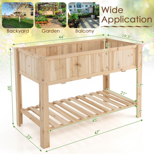 Topbuy 47x23x35in Raised Garden Bed with Shelf & Liner Elevated Wood Planter Box Outdoor Standing Planter Bed with Legs