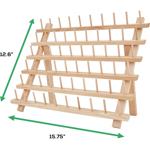 JumblCrafts 60-Spool Wooden Embroidery Thread Holder with Hanging Hooks