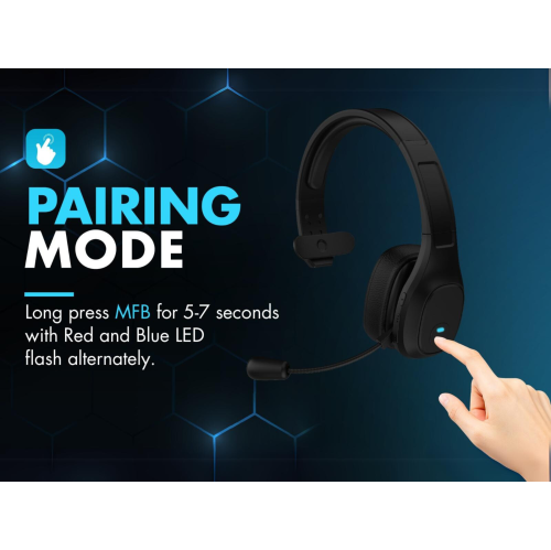 LDAS TH11 Trucker Bluetooth Mono Headset V5.2 – 96% AI Noise Cancelling Microphone, 34H Talk Time, Lightweight Wireless Headband with USB-C Fast