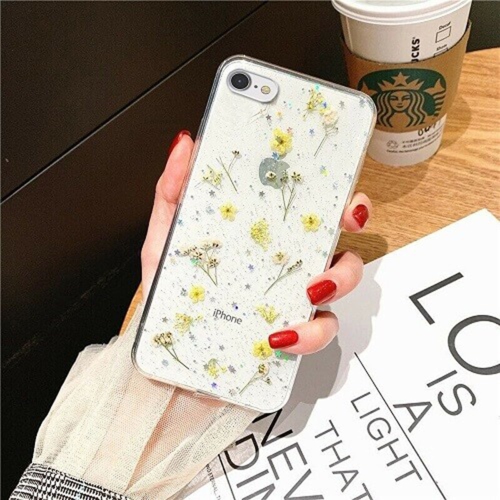 For Apple iPhone 7 Plus / 8 Plus Yellow Smart Shockproof Dry Flower Glitter Case TPU Back Cover