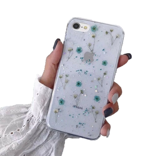 For Apple iPhone 7 Plus / 8 Plus Blue Smart Shockproof Dry Flower Glitter  Case TPU Back Cover