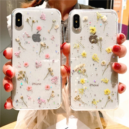 For Apple iPhone XR Purple Smart Shockproof Dry Flower Glitter Case TPU Back Cover