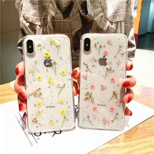For Apple iPhone XR Purple Smart Shockproof Dry Flower Glitter Case TPU Back Cover
