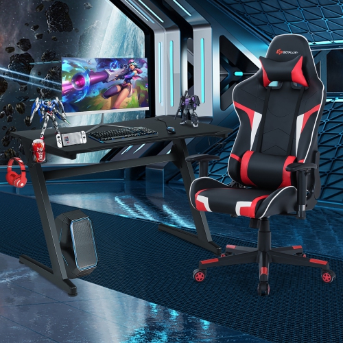 Goplus Z-Shaped Racing Style Desk & Massage Gaming Chair Set for Home Office