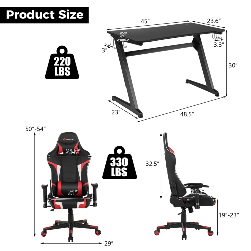 Goplus Z-Shaped Racing Style Desk & Massage Gaming Chair Set for Home Office