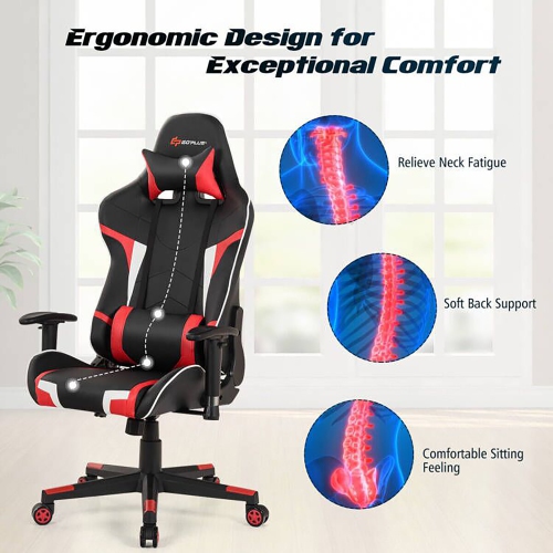 Goplus Z-Shaped Racing Style Desk & Massage Gaming Chair Set for Home Office