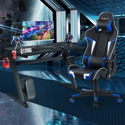 Goplus Z-Shaped Racing Style Desk & Massage Gaming Chair Set for Home Office
