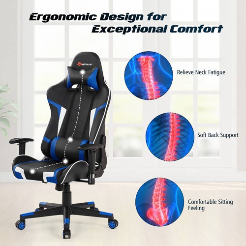 Goplus Z-Shaped Racing Style Desk & Massage Gaming Chair Set for Home Office