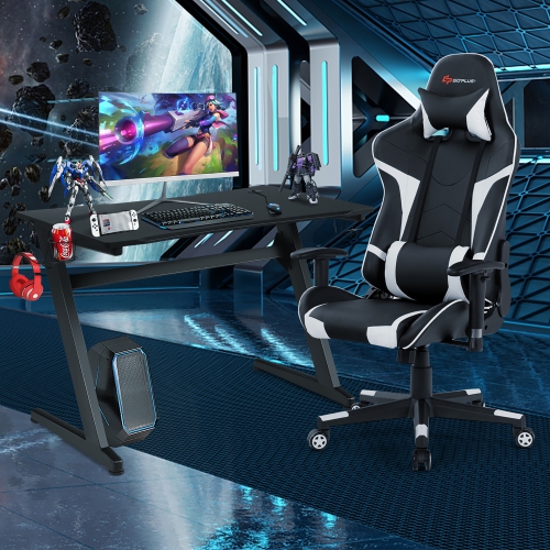 Goplus Z-Shaped Racing Style Desk & Massage Gaming Chair Set for Home Office