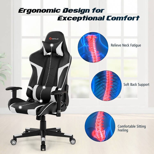 Goplus Z-Shaped Racing Style Desk & Massage Gaming Chair Set for Home Office