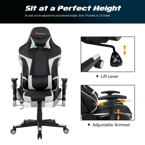 Goplus Z-Shaped Racing Style Desk & Massage Gaming Chair Set for Home Office