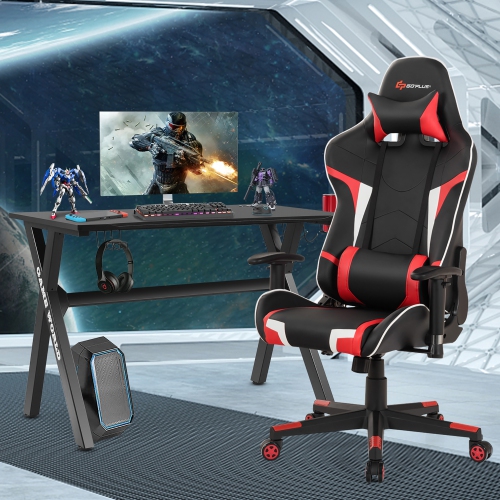 Goplus X-Shaped Gaming Desk & Racing Style Massage Chair Set Home Office Black+White/Blue/Grey/Red