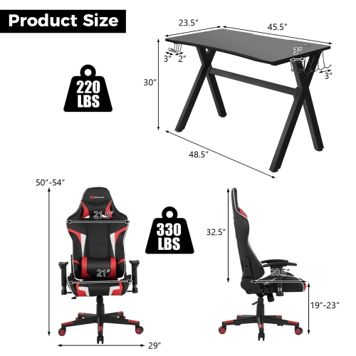 Goplus X-Shaped Gaming Desk & Racing Style Massage Chair Set Home Office Black+White/Blue/Grey/Red