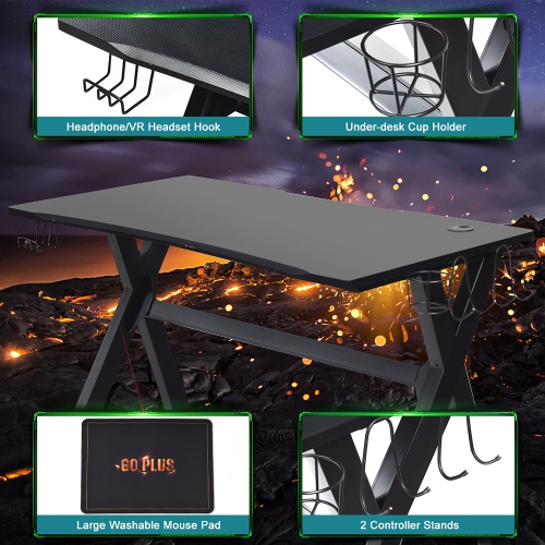 Goplus X-Shaped Gaming Desk & Racing Style Massage Chair Set Home Office Black+White/Blue/Grey/Red