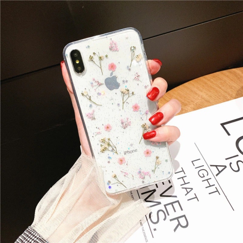 For Apple iPhone XS Max Pink Smart Shockproof Dry Flower Glitter