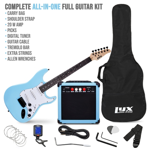 LyxPro Beginner 39” Electric Guitar & Electric Guitar Accessories, Retro Blue