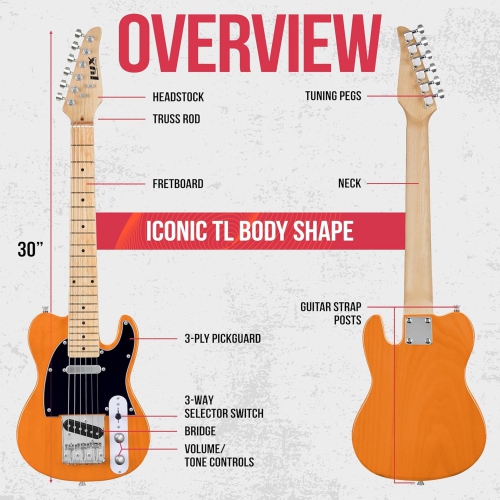 LyxPro Beginner 30" Telecaster Electric Guitar, Paulownia Body, Mahogany