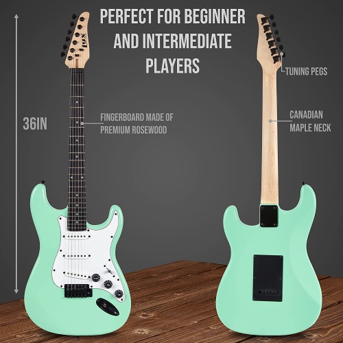 LyxPro Beginner 36” Electric Guitar & Electric Guitar Accessories for Kids, Natural