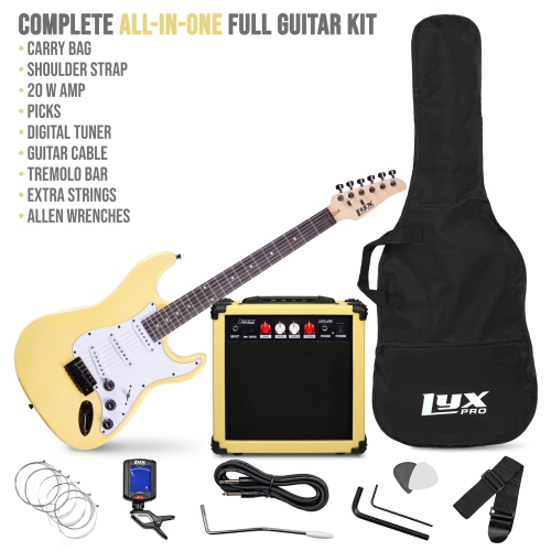 LyxPro Beginner 39” Electric Guitar & Electric Guitar Accessories, Retro Yellow
