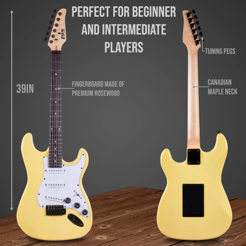 LyxPro Beginner 39” Electric Guitar & Electric Guitar Accessories, Retro Yellow