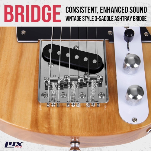 LyxPro Beginner 30" Telecaster Electric Guitar, Paulownia Body, Natural