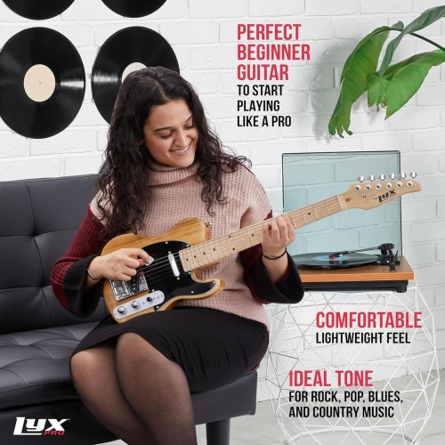 LyxPro Beginner 30" Telecaster Electric Guitar, Paulownia Body, Natural