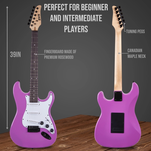 LyxPro Beginner 39” Electric Guitar & Electric Guitar Accessories, Retro Purple