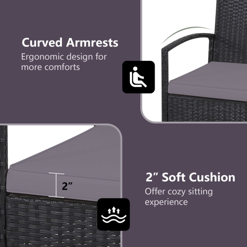 Patiojoy 3 PCS Patio Rattan Cushioned Chair Side Table Set Bistro Set Classic Furniture Single Sofa Thick Cushion for Garden Grey/White/Turquoise/Red