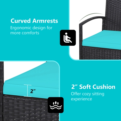 Patiojoy 3 PCS Patio Rattan Cushioned Chair Side Table Set Bistro Set Classic Furniture Single Sofa Thick Cushion for Garden Grey/White/Turquoise/Red