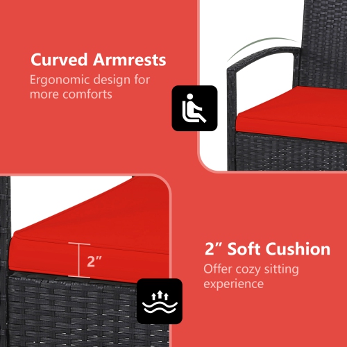 Patiojoy 3 PCS Patio Rattan Cushioned Chair Side Table Set Bistro Set Classic Furniture Single Sofa Thick Cushion for Garden Grey/White/Turquoise/Red