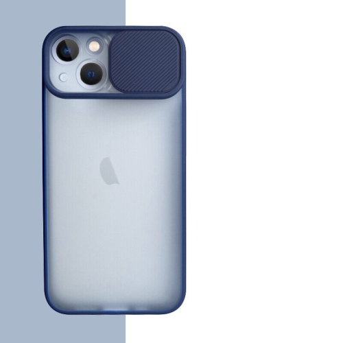 Hard PC and TPU Phone Case with Sliding Camera Protection for iPhone 13 6.1 inch with wireless charging - Blue